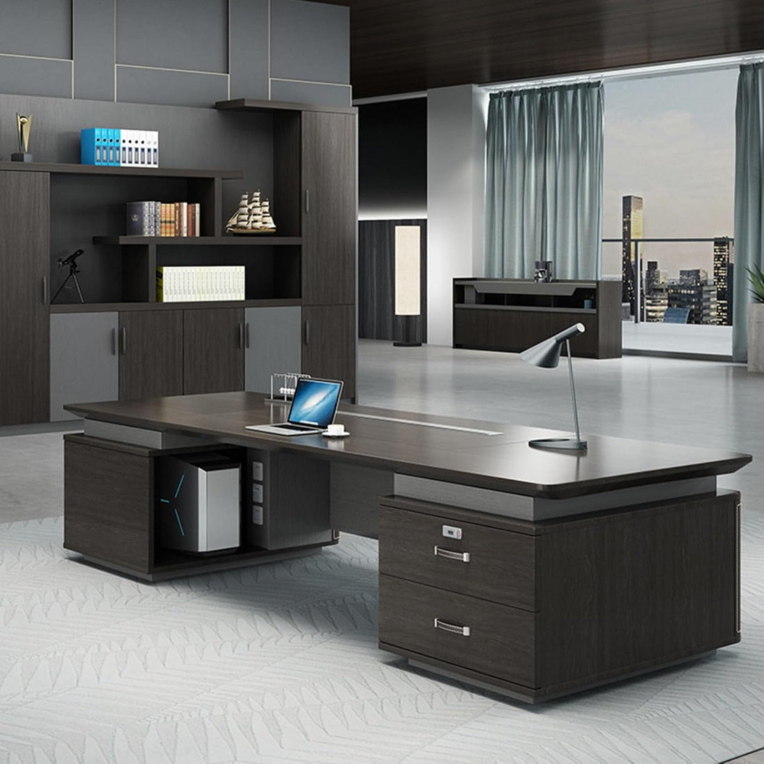 94" L-Shaped Executive Desk with Storage Cabinet