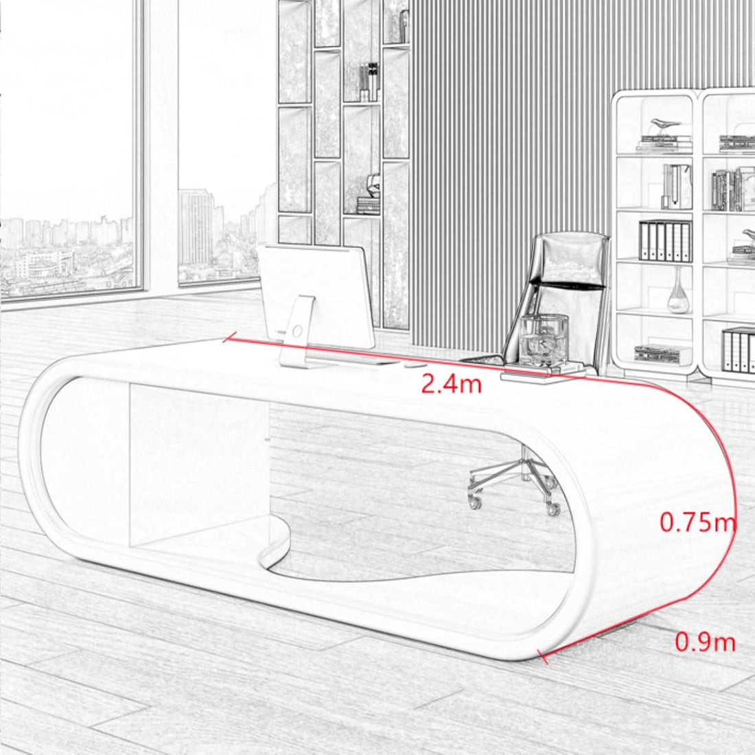 94" L-Shaped Computer Desk with LED & Power Outlet
