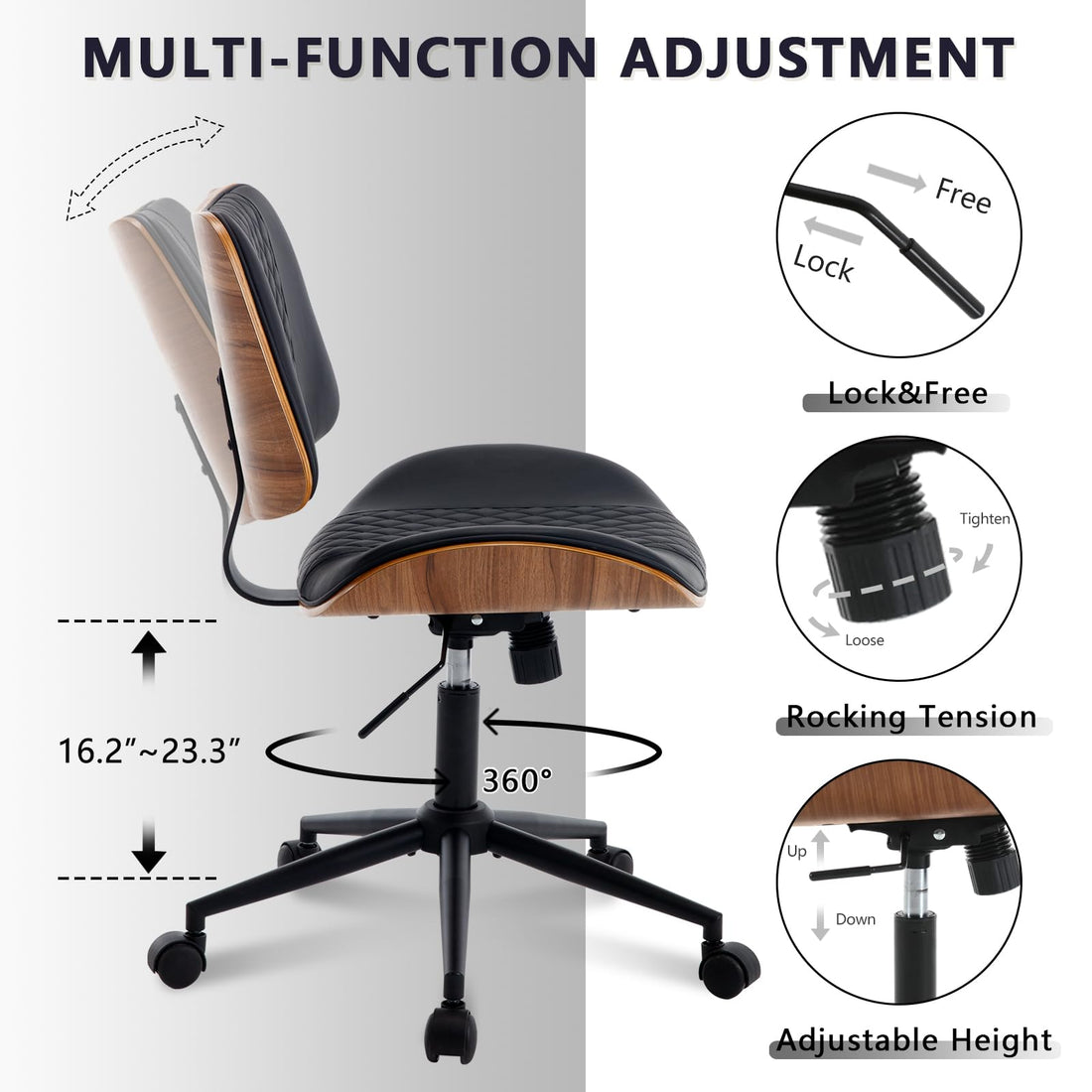 Armless Office Chair with Wheels, Beige