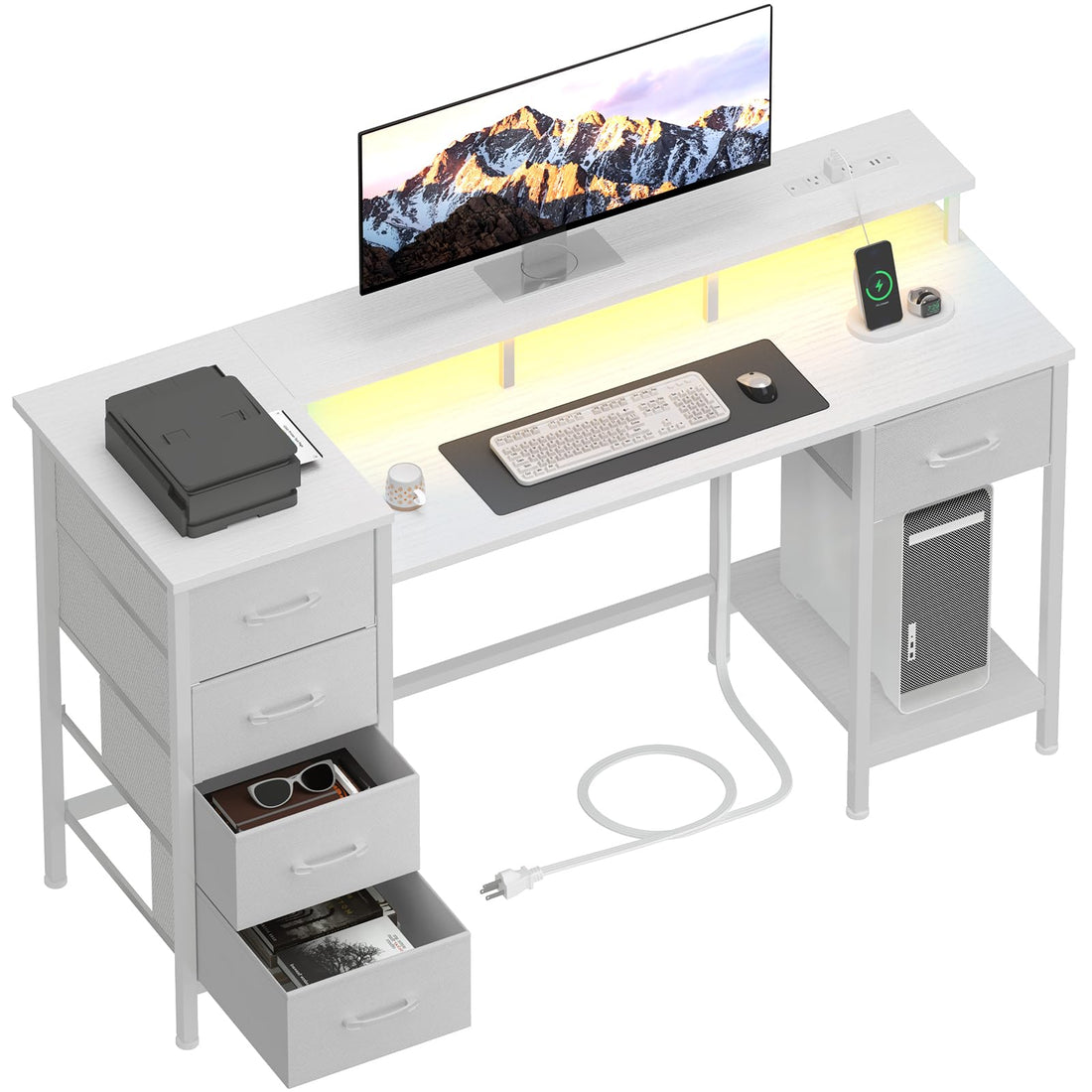 47" Gaming Desk with LED & Power Outlets, Black
