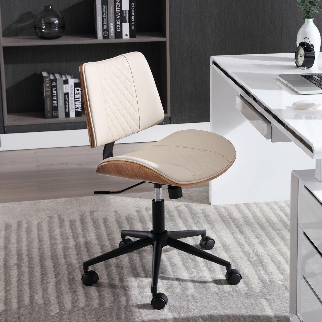 Armless Office Chair with Wheels, Beige