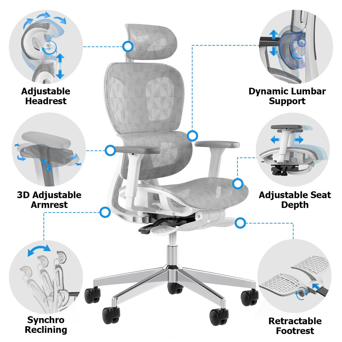 Ergonomic Mesh Office Chair with 3D Armrest, Black