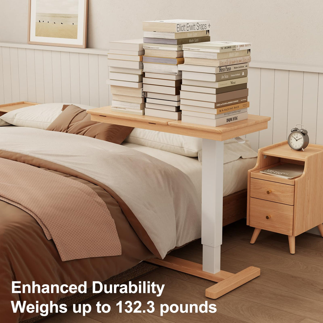 Walnut Overbed Table with Wheels