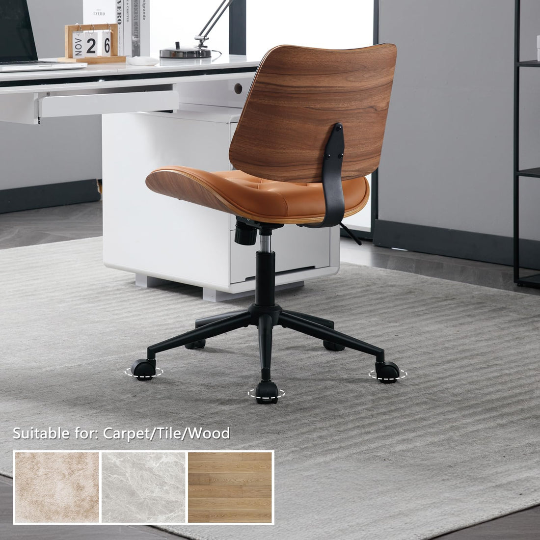 Armless Office Chair with Wheels, Beige
