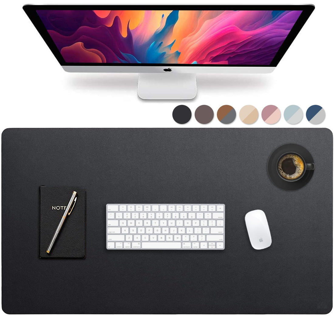 Leather Desk Pad 36"x20" – Dual-Sided Waterproof Mat, Black