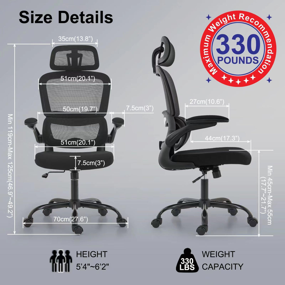 TRALT Ergonomic High Back Office Chair, Black