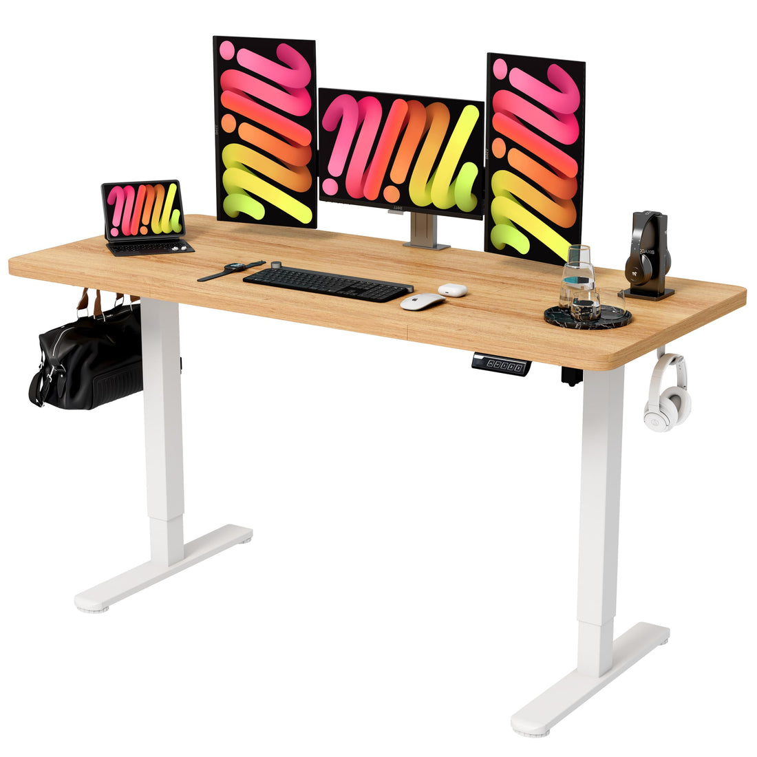 Monomi 63"x28" Electric Standing Desk, Rustic Brown/Black