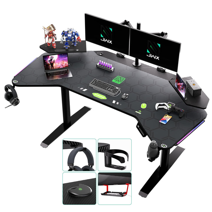 JWX 71" Dual Motor 4-Leg Standing Gaming Desk with LED