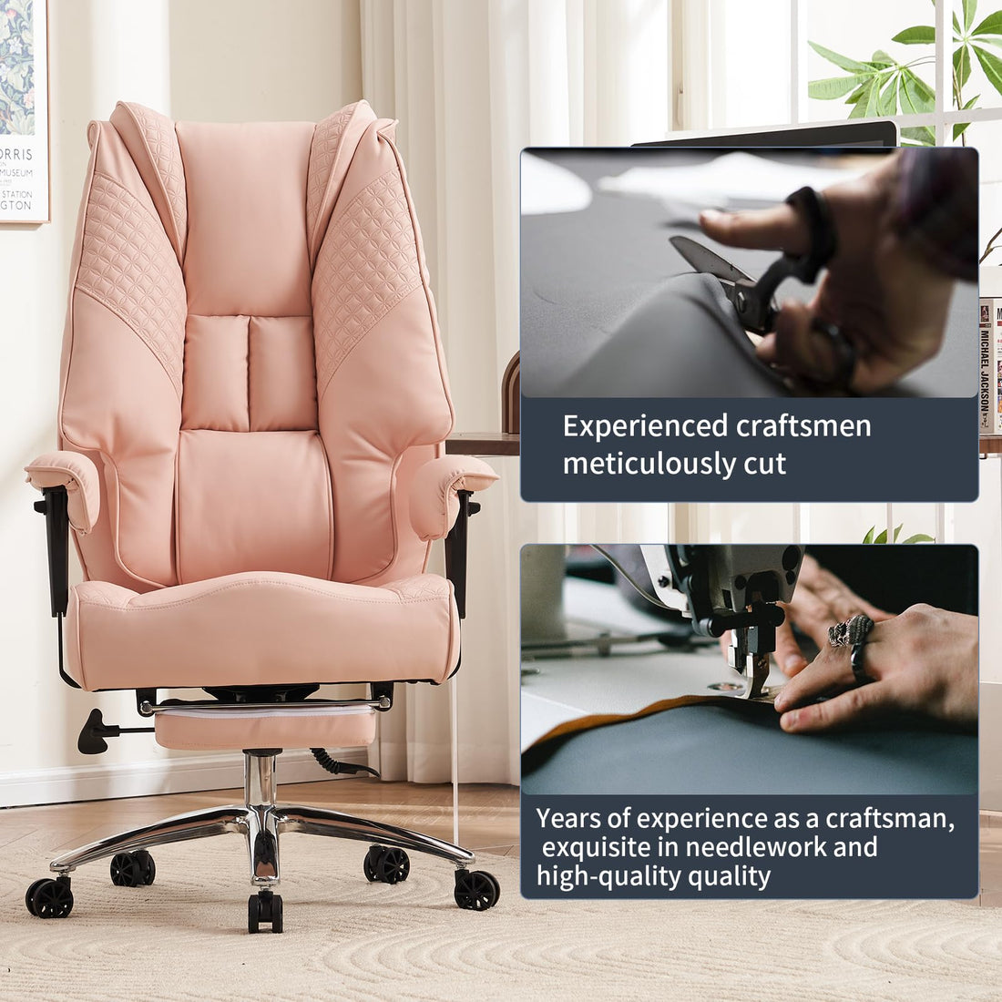 Big & Tall PU Leather Office Chair with Footrest, Brown