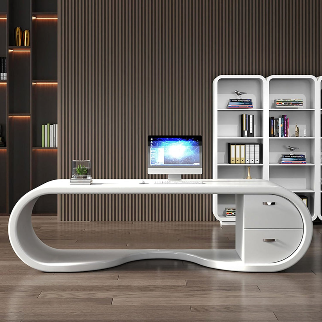 94" L-Shaped Computer Desk with LED & Power Outlet