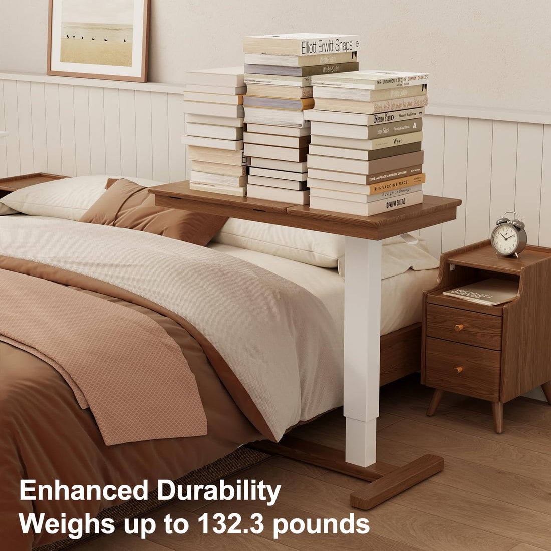 Walnut Overbed Table with Wheels