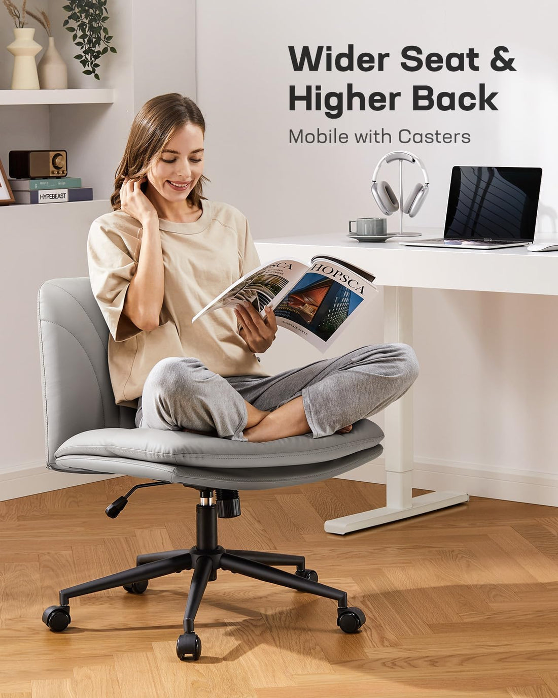 Marsail Armless Office Chair, Light Beige