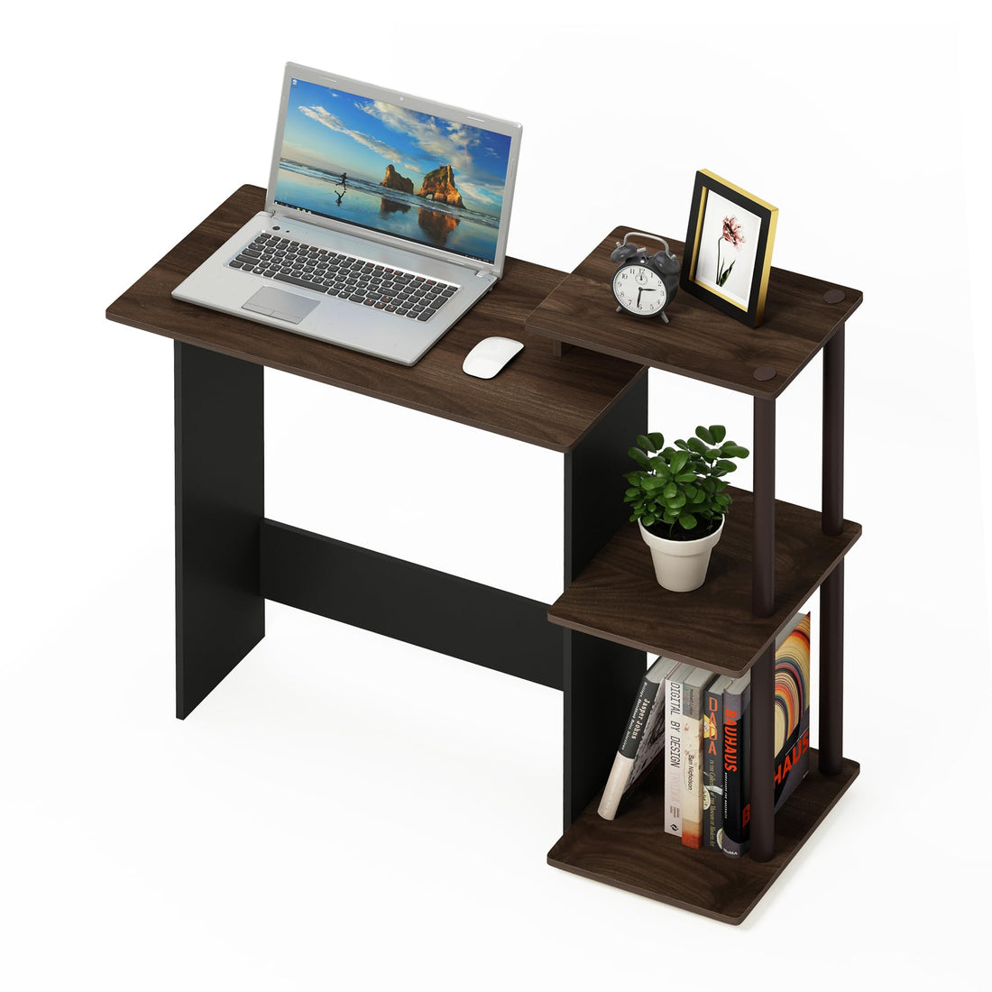 Furinno Compact Computer Desk, Walnut/Black