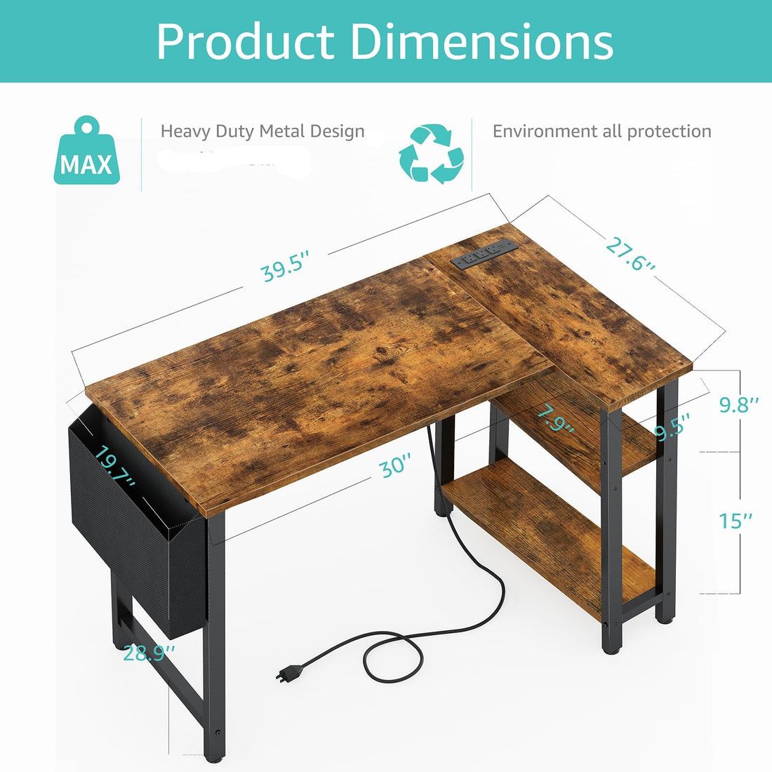 Lufeiya 40" White L-Shaped Desk
