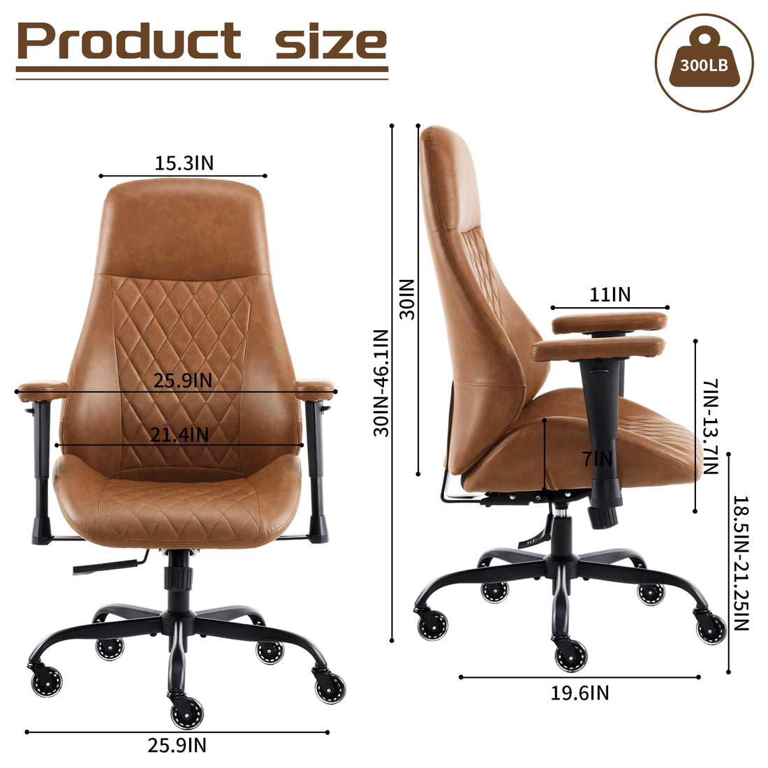 YFO Brown Leather Ergonomic Office Chair