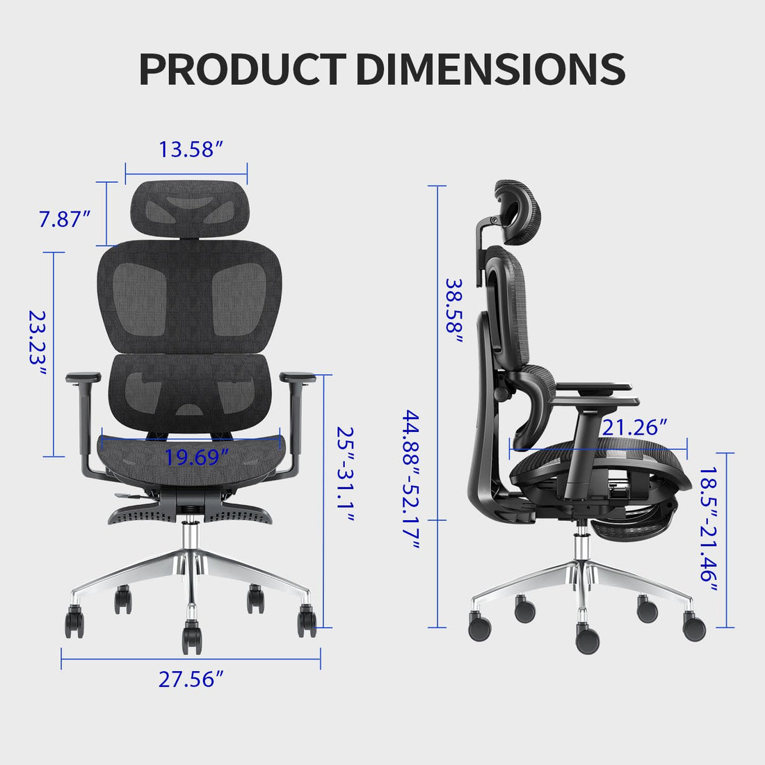 Ergonomic Mesh Office Chair with 3D Armrest, Black