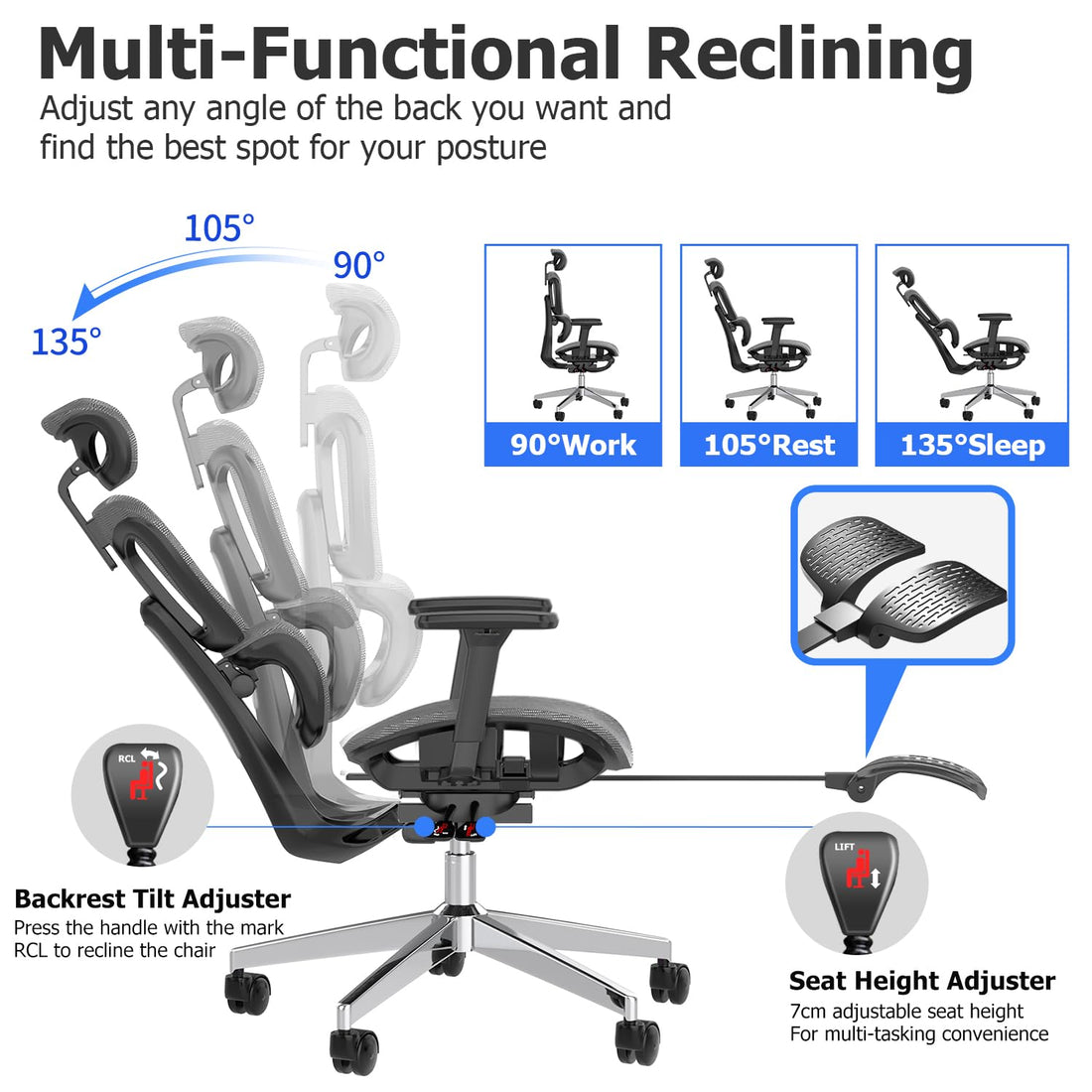Ergonomic Mesh Office Chair with 3D Armrest, Black