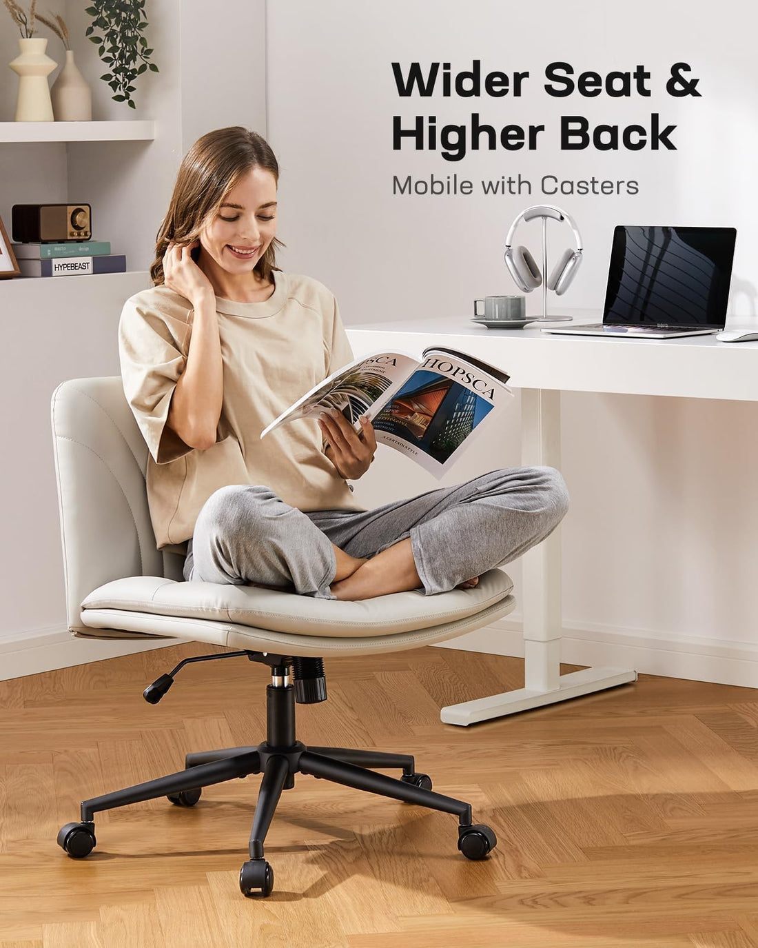 Marsail Armless Office Chair, Light Beige