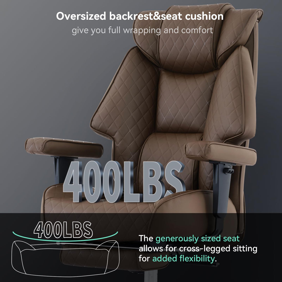 Big & Tall PU Leather Office Chair with Footrest, Brown