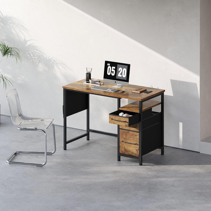 Maihail 40" Small Desk with Drawers & Shelves – Rustic Brown