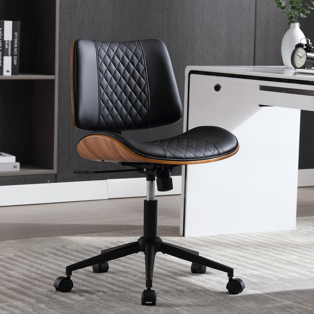 Armless Office Chair with Wheels, Beige