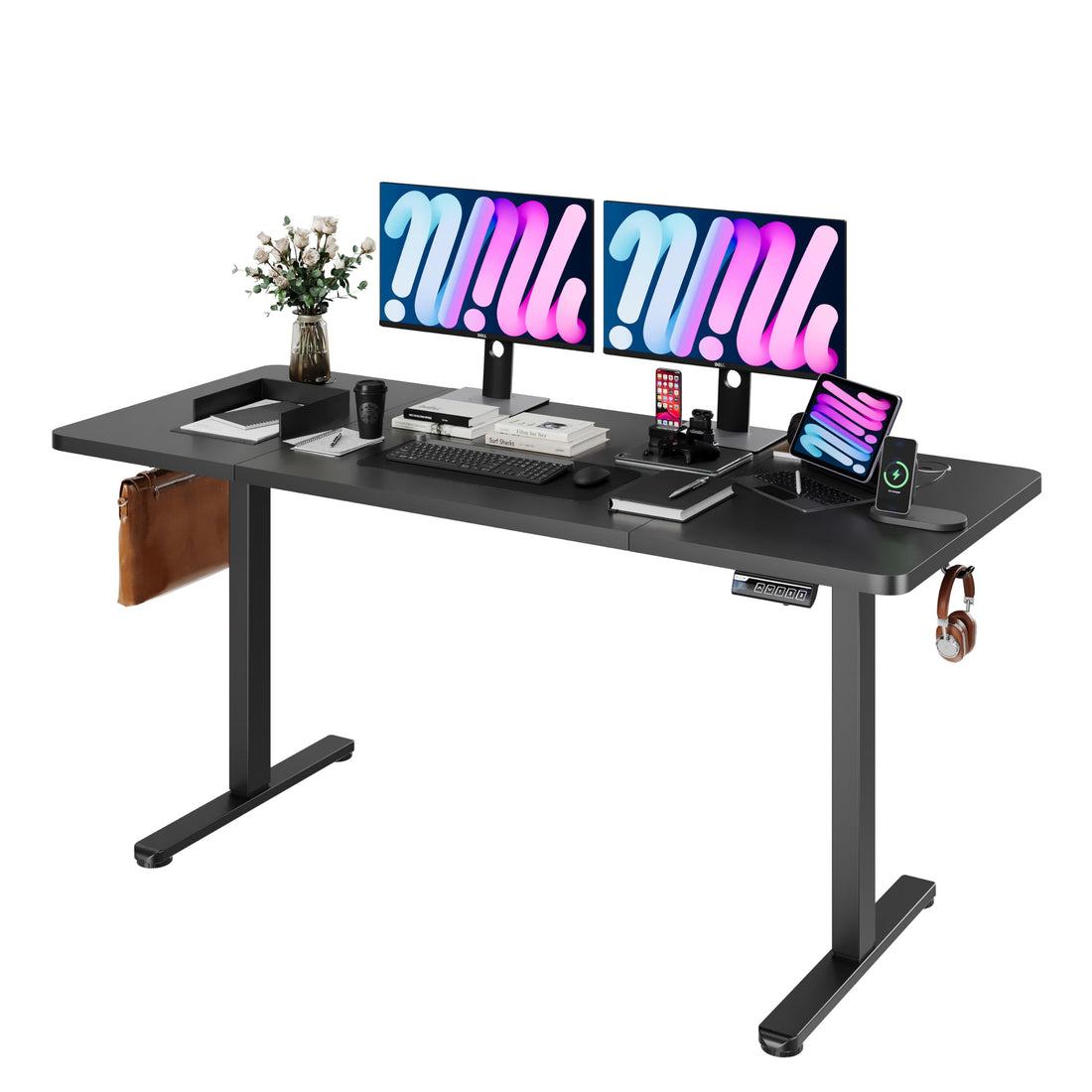 Monomi 63"x28" Electric Standing Desk, Rustic Brown/Black