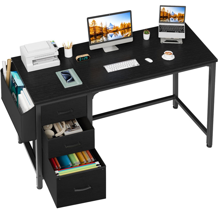 Lufeiya 47" Desk with Fabric Drawers, Rustic Brown