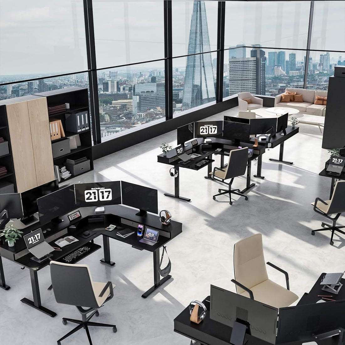 63"x55" L-Shaped Electric Height Adjustable Desk