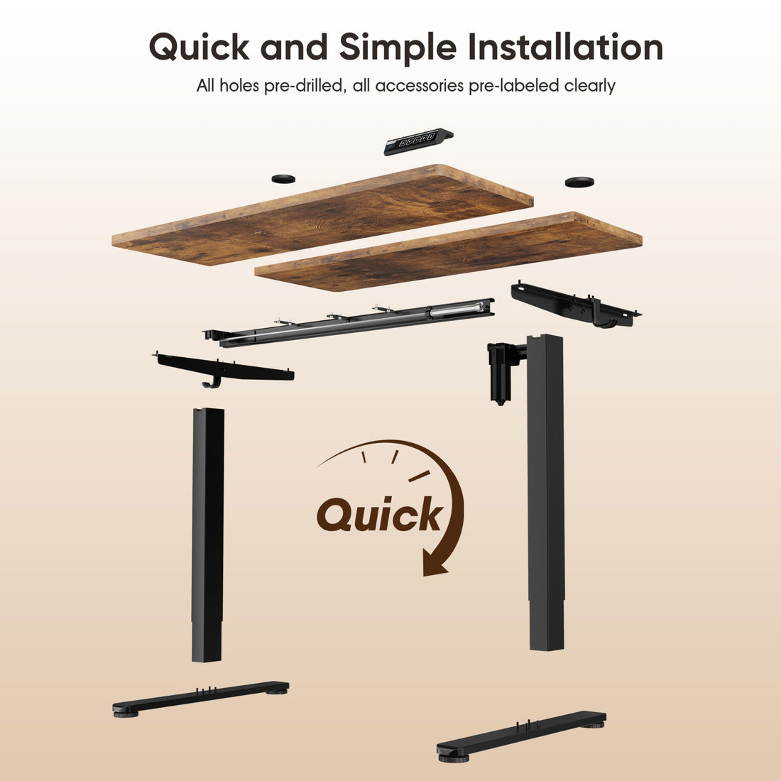 Monomi 63"x28" Electric Standing Desk, Rustic Brown/Black
