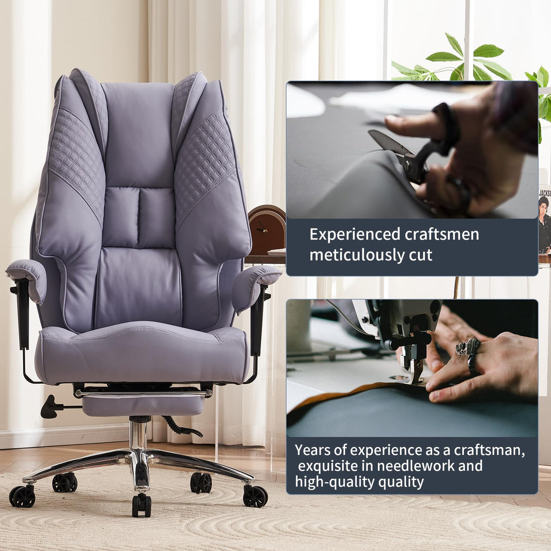 Big & Tall PU Leather Office Chair with Footrest, Brown