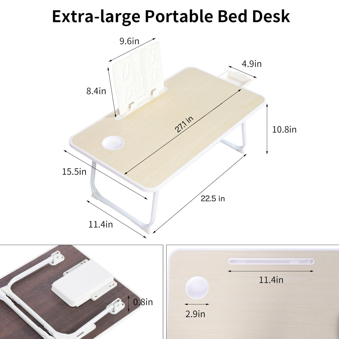Extra Large 28"x16" Foldable Laptop Bed & Floor Table – Brown