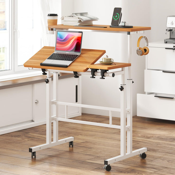 soges Rolling Standing Desk with Wheels, Oak