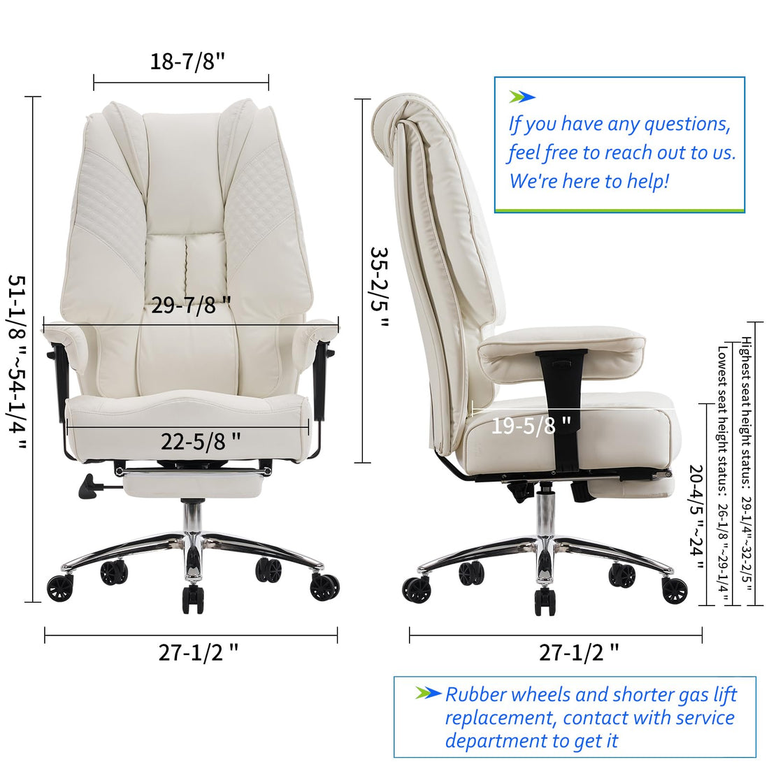 Big & Tall PU Leather Office Chair with Footrest, Brown