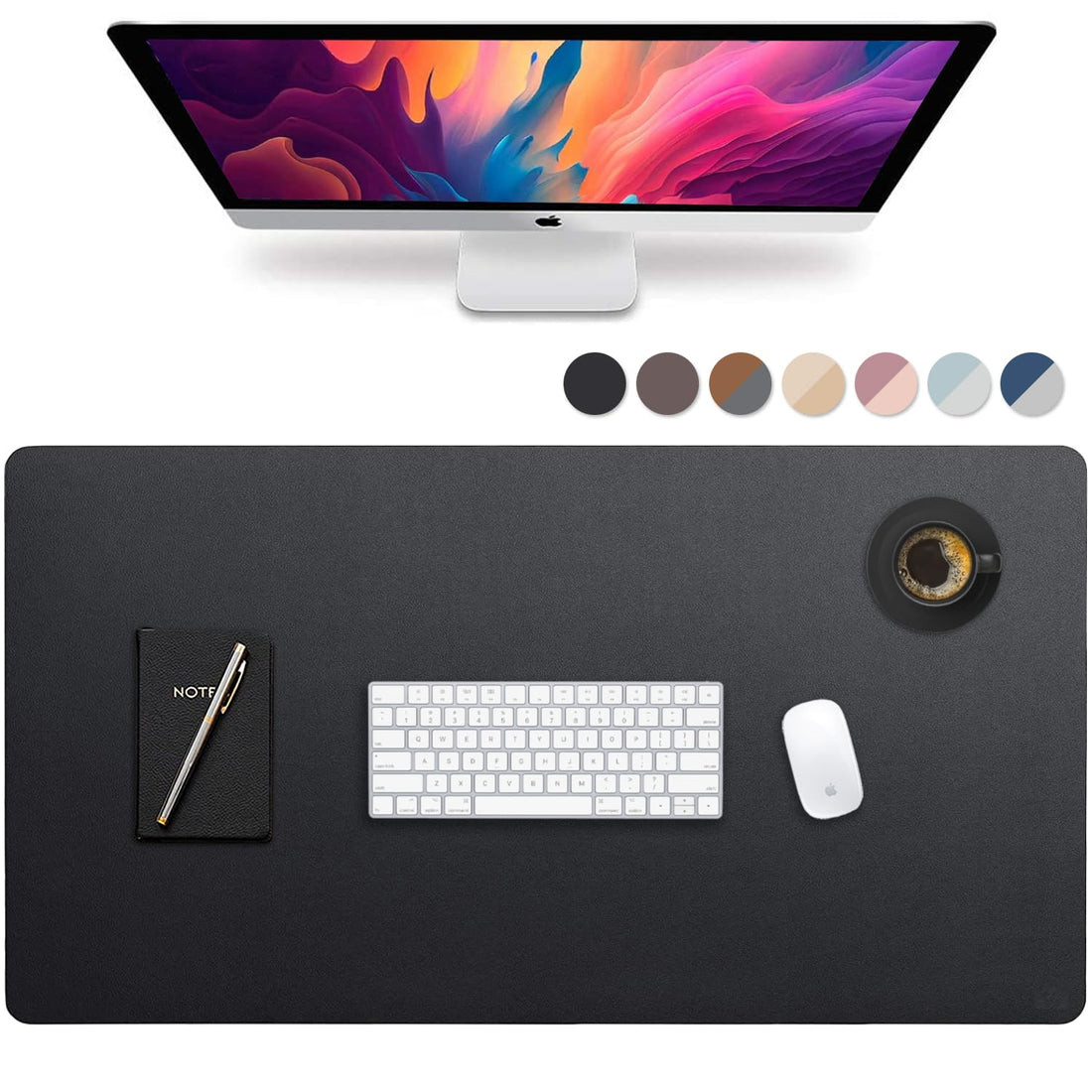 Leather Desk Pad 36"x20" – Dual-Sided Waterproof Mat, Black