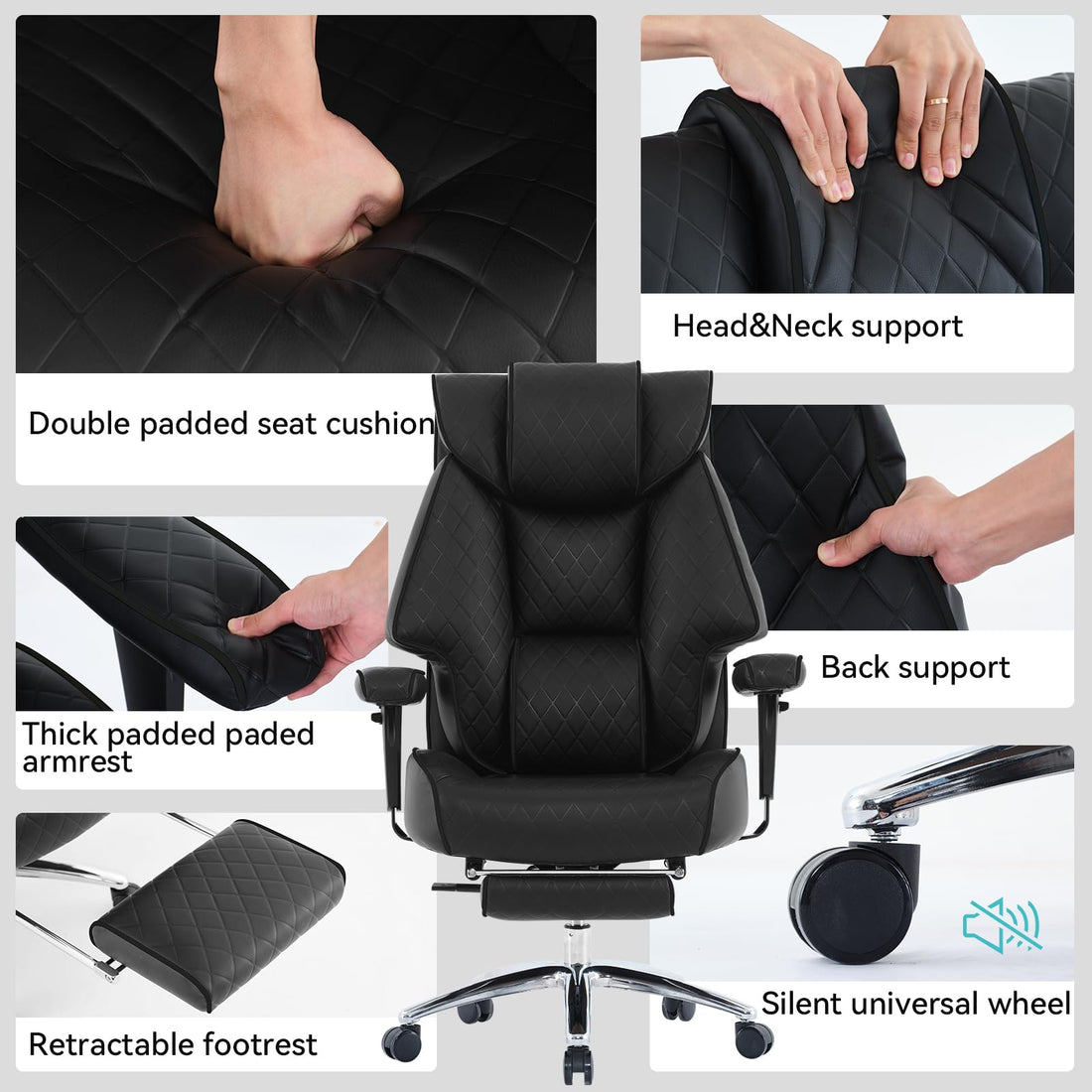 Big & Tall PU Leather Office Chair with Footrest, Brown