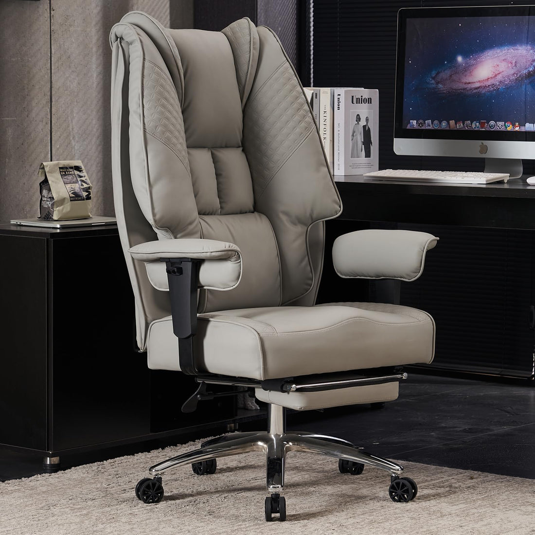 Big & Tall PU Leather Office Chair with Footrest, Brown