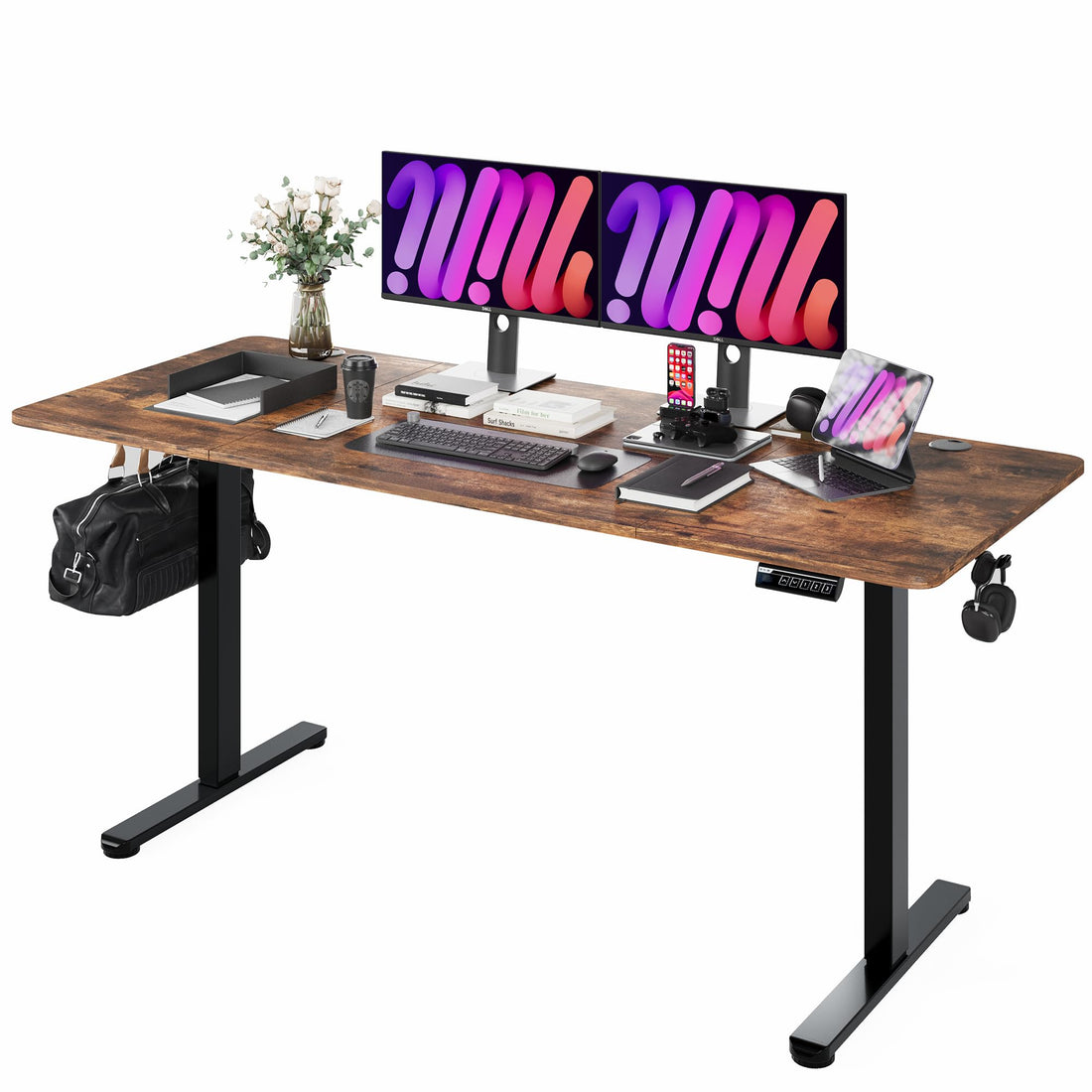 Monomi 63"x28" Electric Standing Desk, Rustic Brown/Black