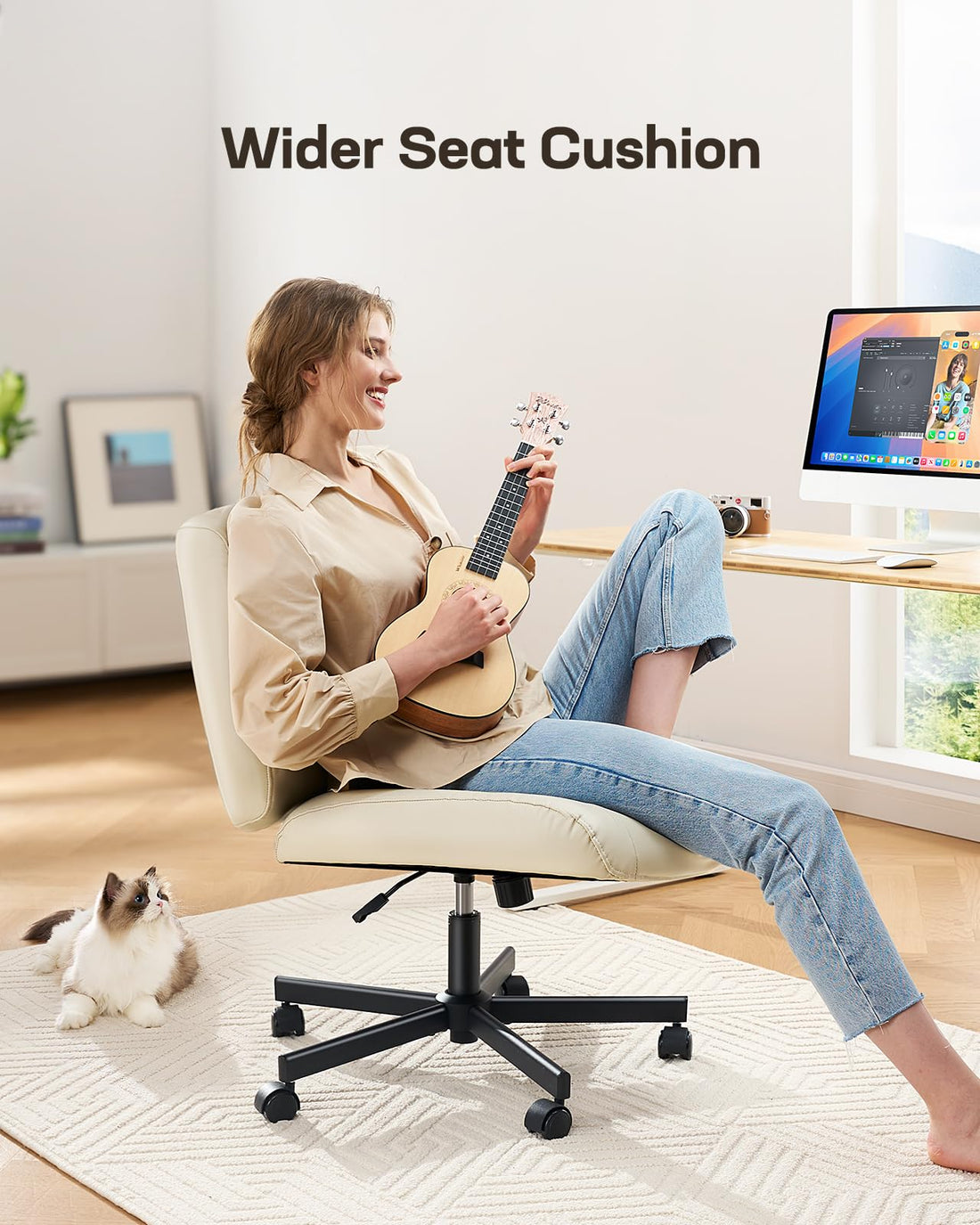Marsail Armless Office Chair, Light Beige
