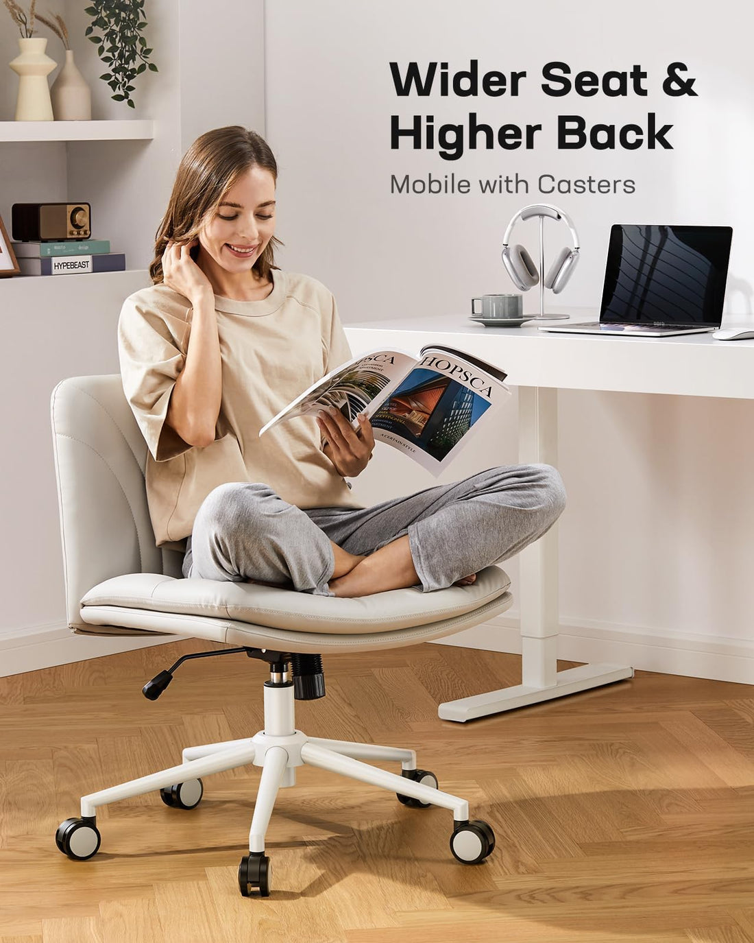 Marsail Armless Office Chair, Light Beige