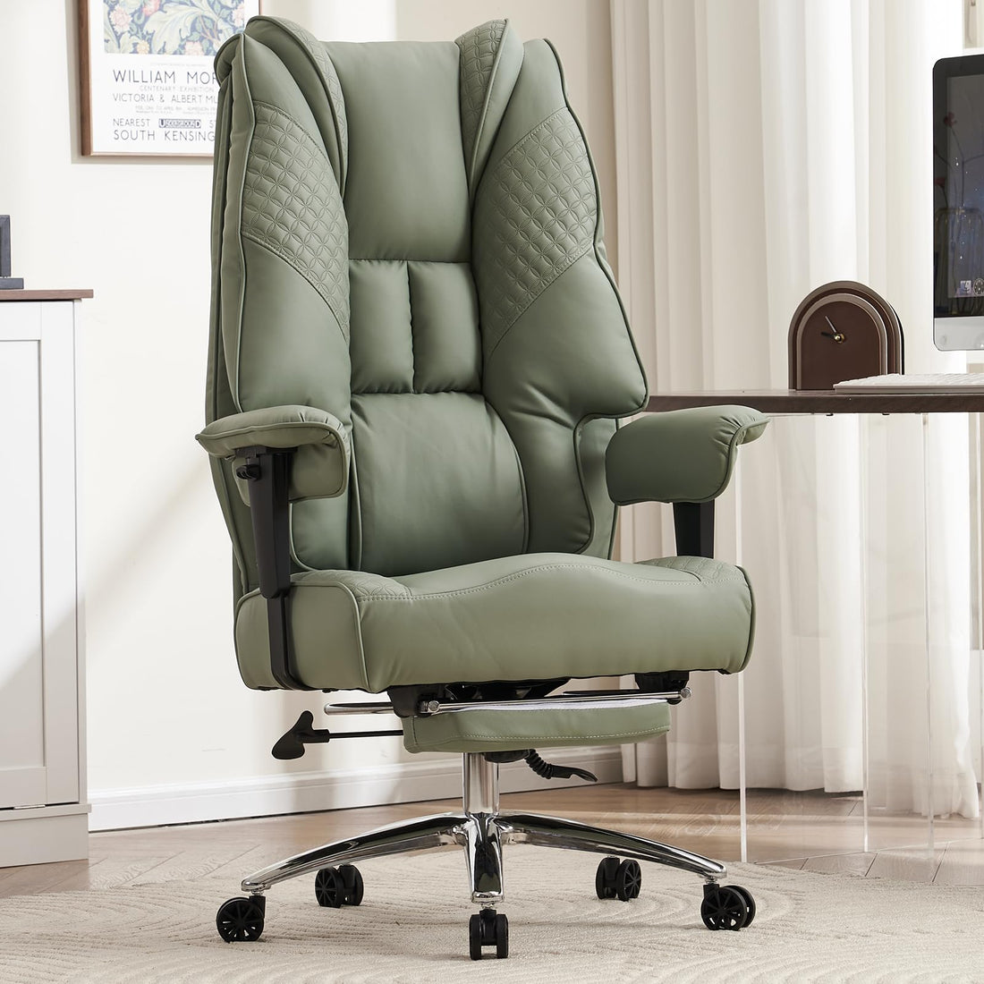Big & Tall PU Leather Office Chair with Footrest, Brown