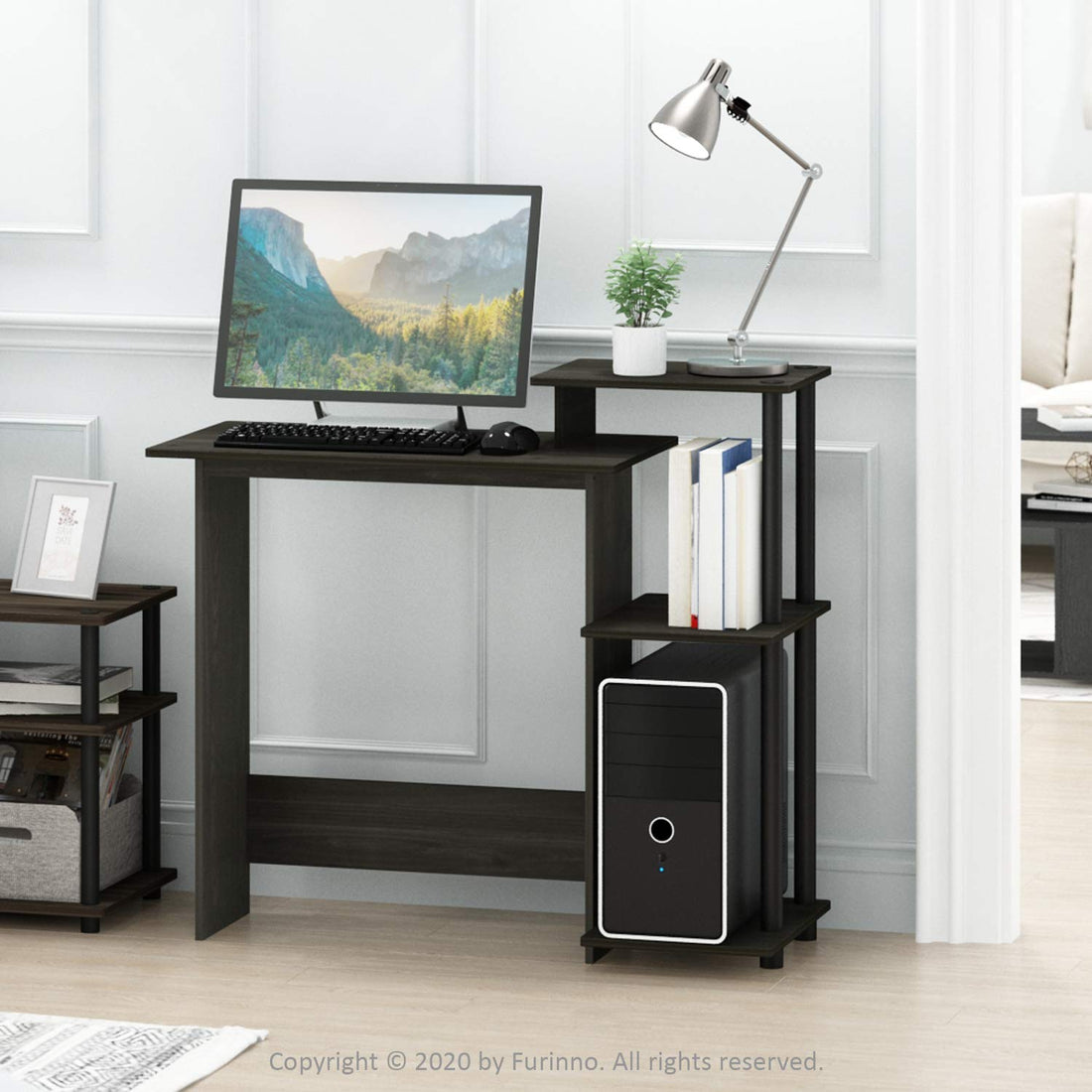 Furinno Compact Computer Desk, Walnut/Black