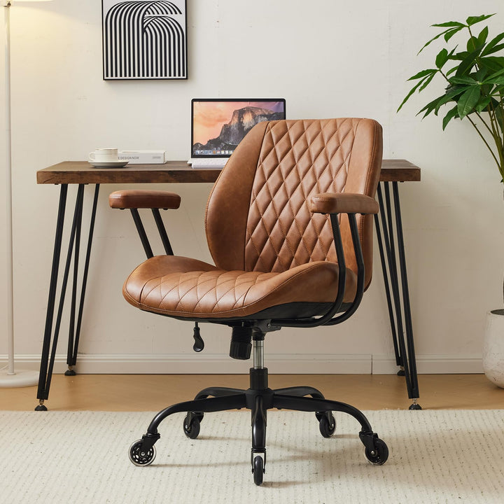 YFO Brown Leather Ergonomic Office Chair