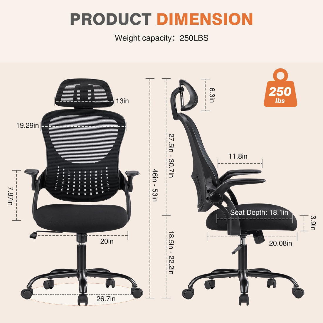 Sweetcrispy Ergonomic Mesh Office Chair, Black