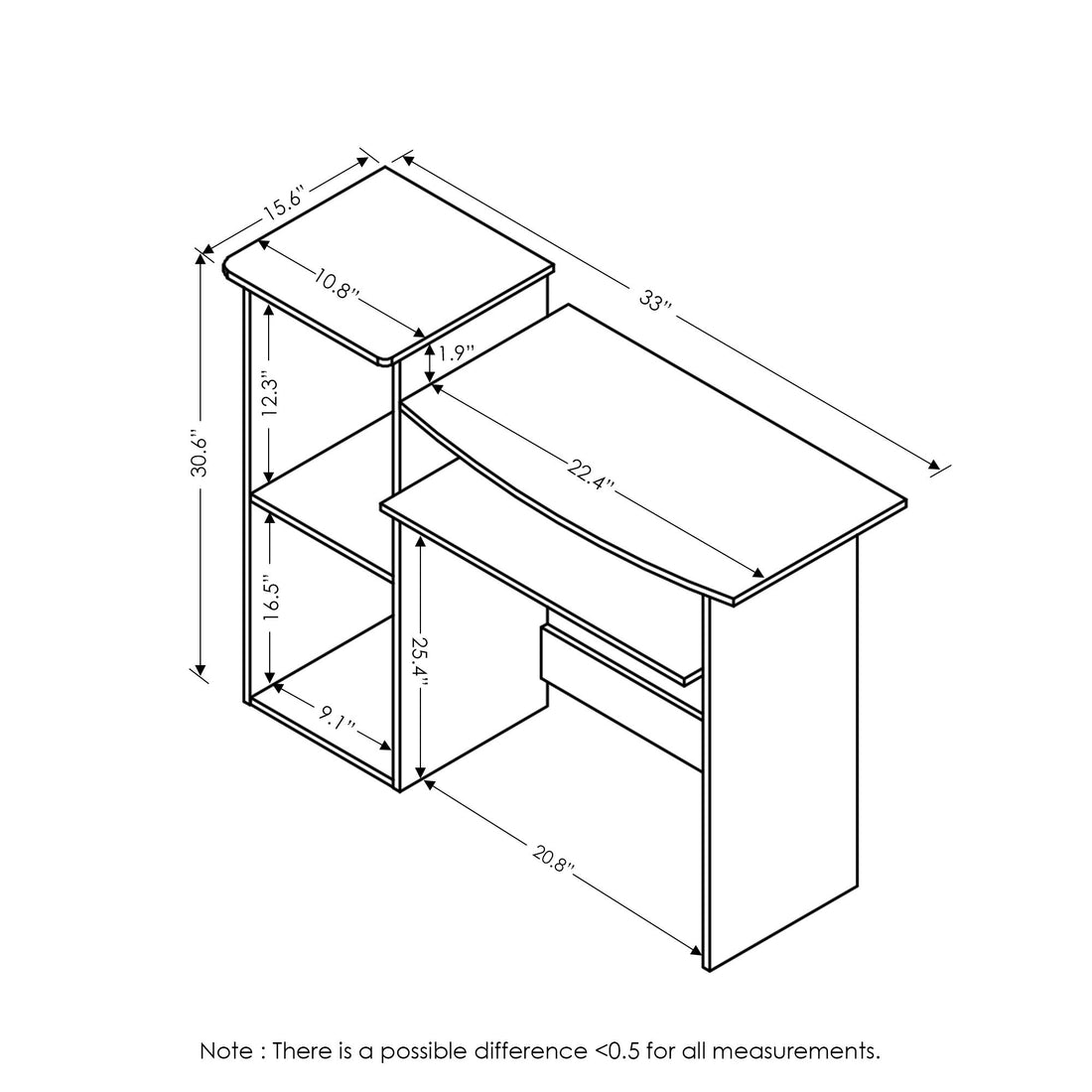 Furinno Econ Computer Desk – Light Cherry/Black