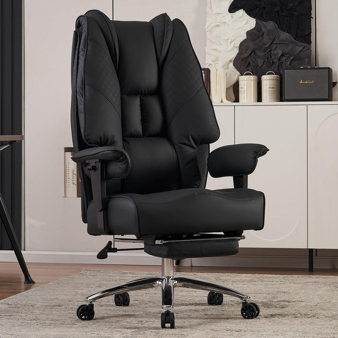 Big & Tall PU Leather Office Chair with Footrest, Brown