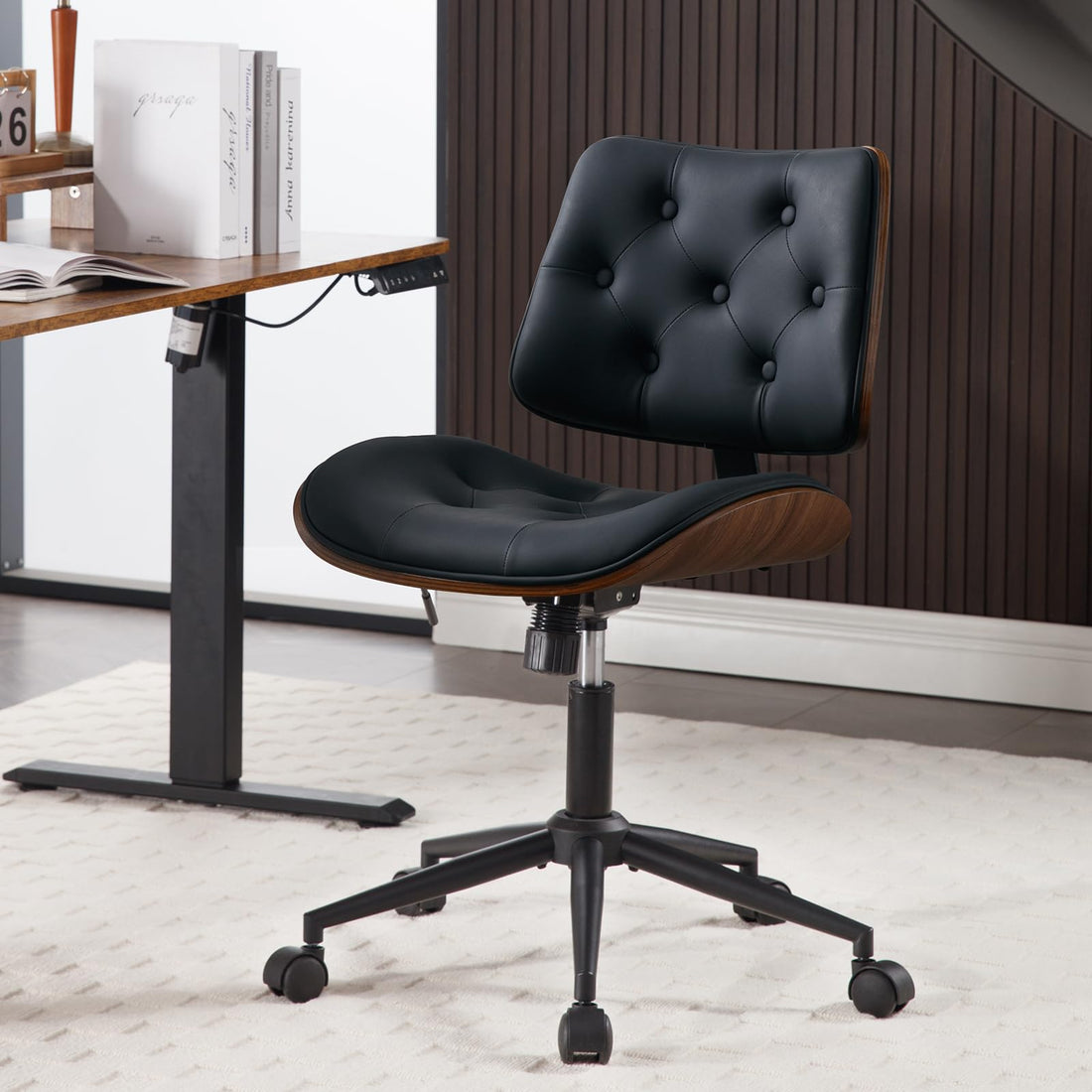 Armless Office Chair with Wheels, Beige