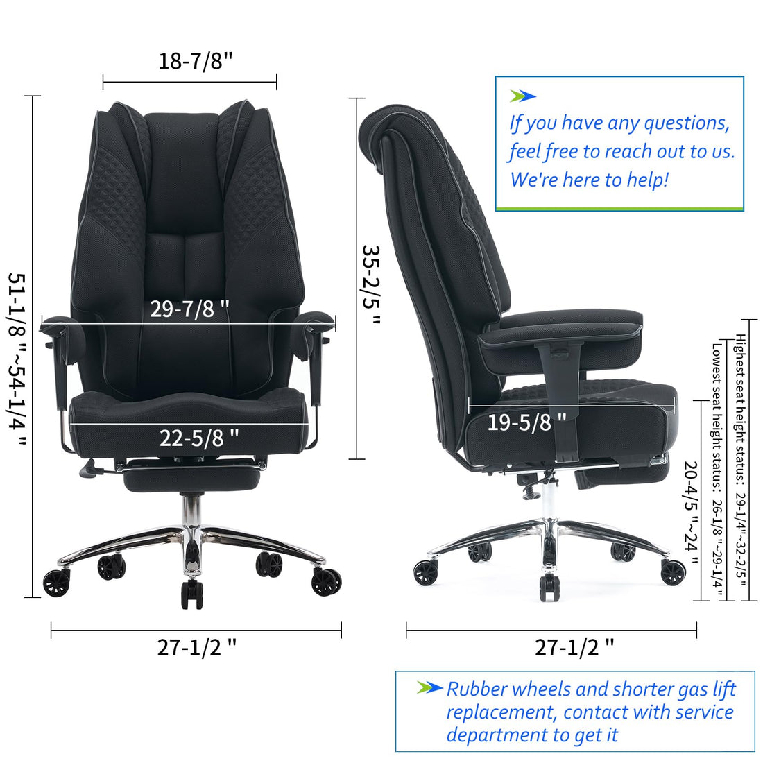Big & Tall PU Leather Office Chair with Footrest, Brown