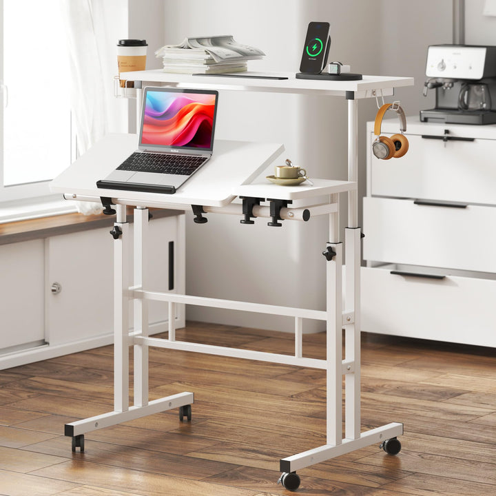 soges Rolling Standing Desk with Wheels, Oak
