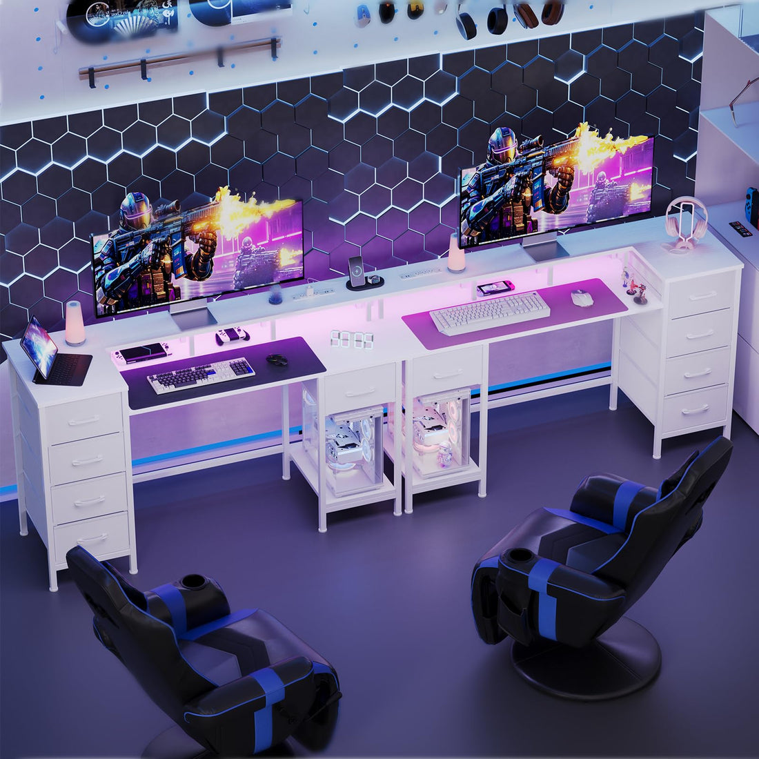 47" Gaming Desk with LED & Power Outlets, Black