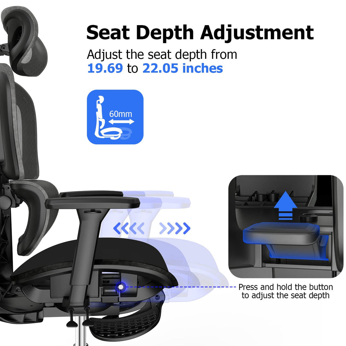 Ergonomic Mesh Office Chair with 3D Armrest, Black